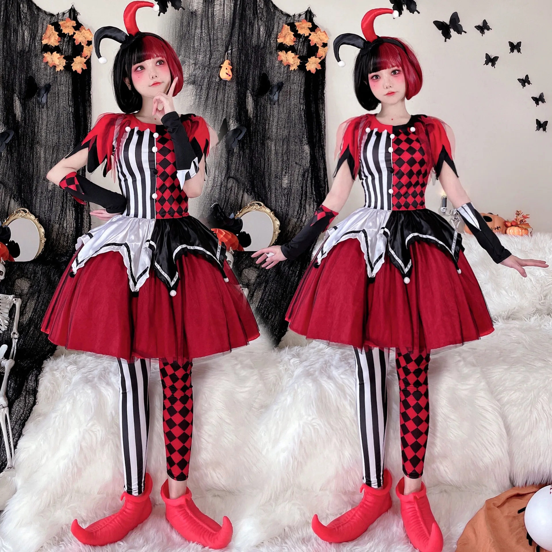 Women's Colorful Circus Clown Costume Set Naughty Harlequin Cosplay Carnival Halloween Masquerade Stage Performance Costume 
Women's Colorful Circus Clown Costume Set Naughty Harlequin Cosplay Carnival Halloween Masquerade Stage Performance Costume