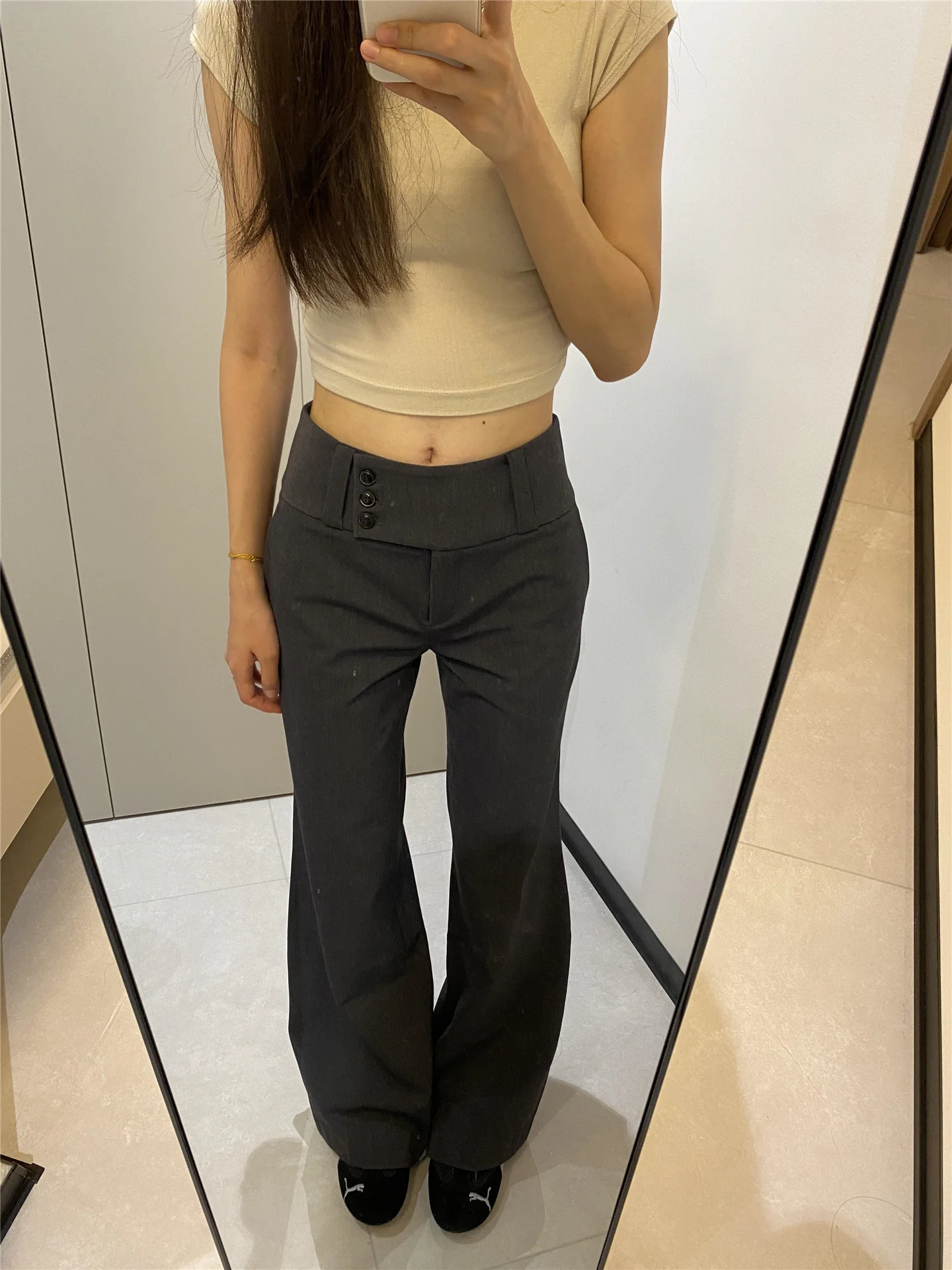 Grey Low-Waist Flared Suit Pants Women's Loose Slimming Long Design Casual Floor-Length Pants Spring Autumn Casual Trousers
Grey Low-Waist Flared Suit Pants Women's Loose Slimming Long Design Casual Floor-Length Pants Spring Autumn Casual Trousers