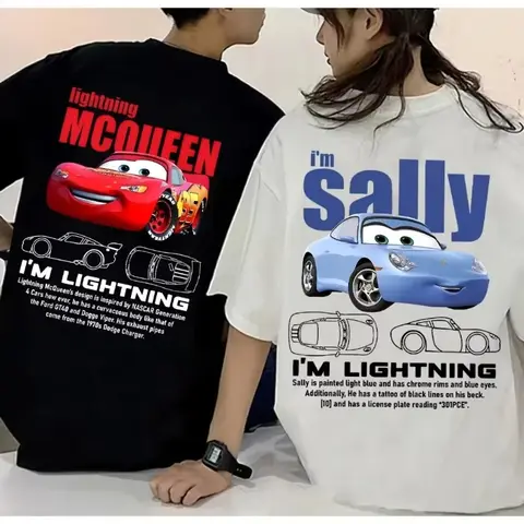 Disney Mcqueen and Sally Print Couples T-shirt Summer New Lightning Fashion Cotton Short Sleeve Men Women Casual Beach Tshirt