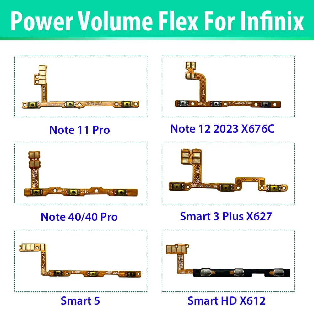 10 PCS Volume Button Power Switch On Off Button Flex Cable For Infinix Note 11 Pro 12 2023 X676C 40 40 Pro Smart 5 HD X612
10 PCS Volume Button Power Switch On Off Button Flex Cable For Infinix Note 11 Pro 12 2023 X676C 40 40 Pro Smart 5 HD X612