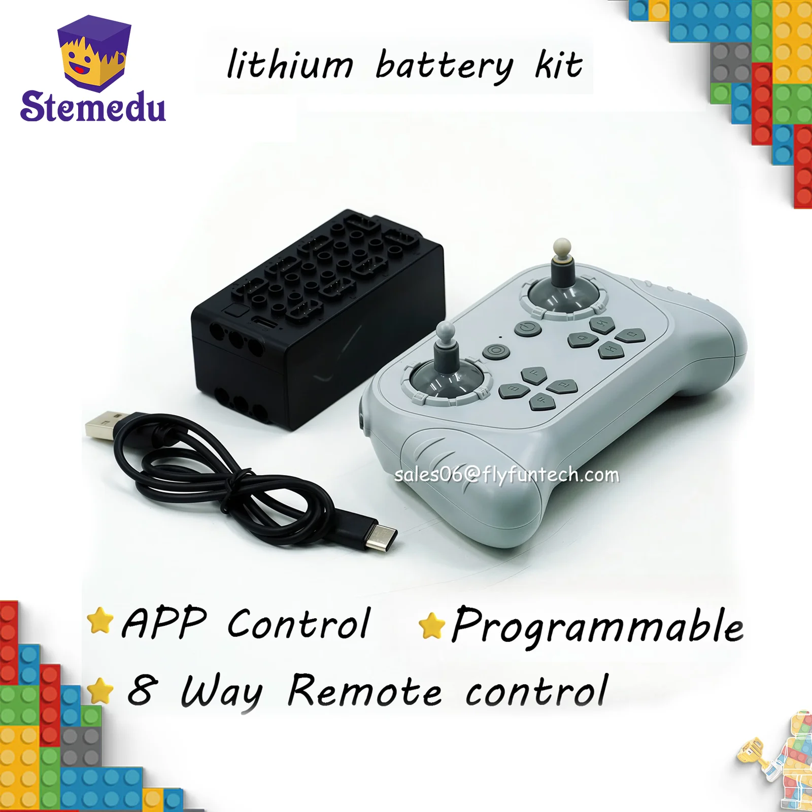 8 Way Remote APP Programmable Kit 1000mAh Rechargeable Battery Box for MOC Car Modification Building Blocks Set
8 Way Remote APP Programmable Kit 1000mAh Rechargeable Battery Box for MOC Car Modification Building Blocks Set