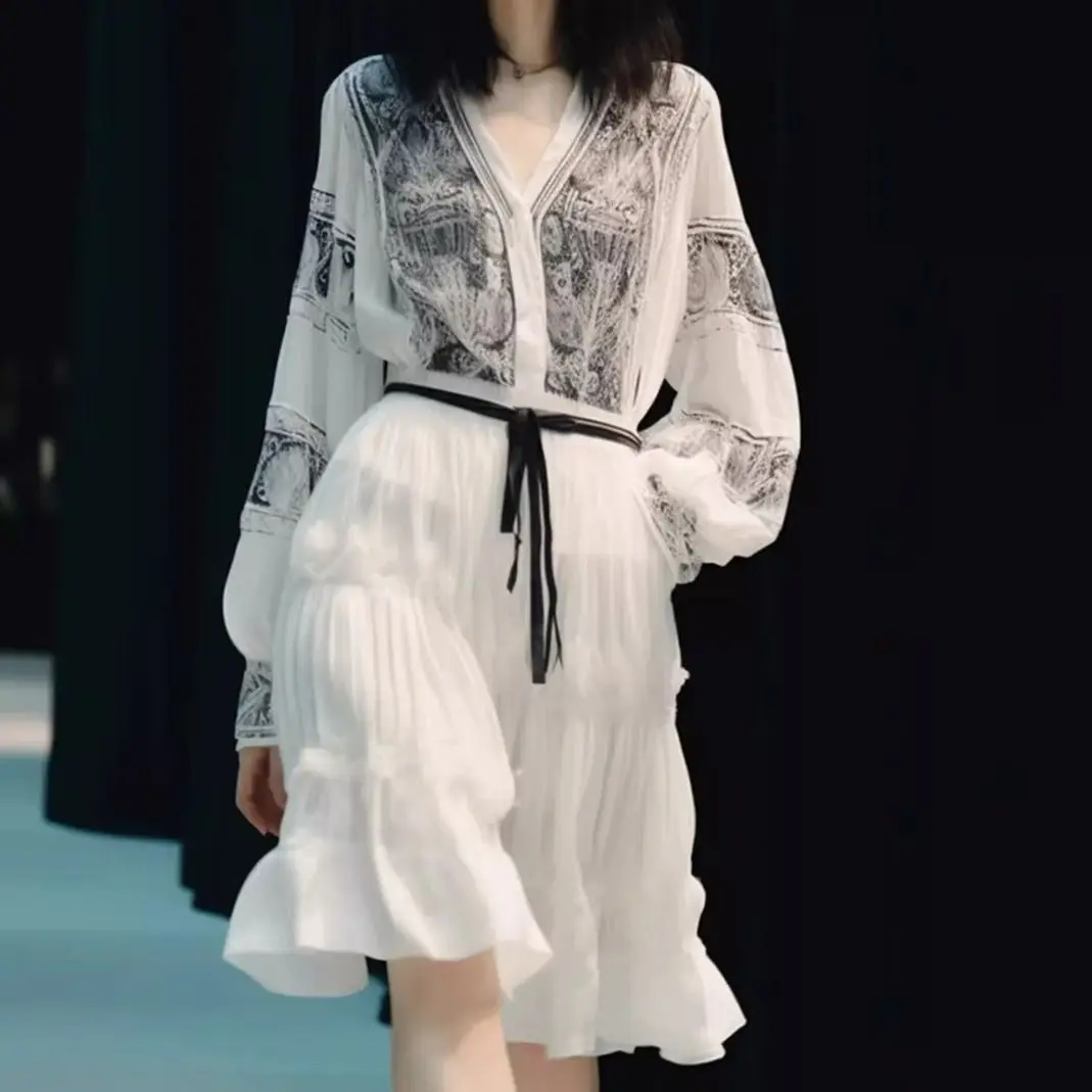 French high-end exquisite cold white dress literary retro luxury temperament high-end printing summer new models
French high-end exquisite cold white dress literary retro luxury temperament high-end printing summer new models