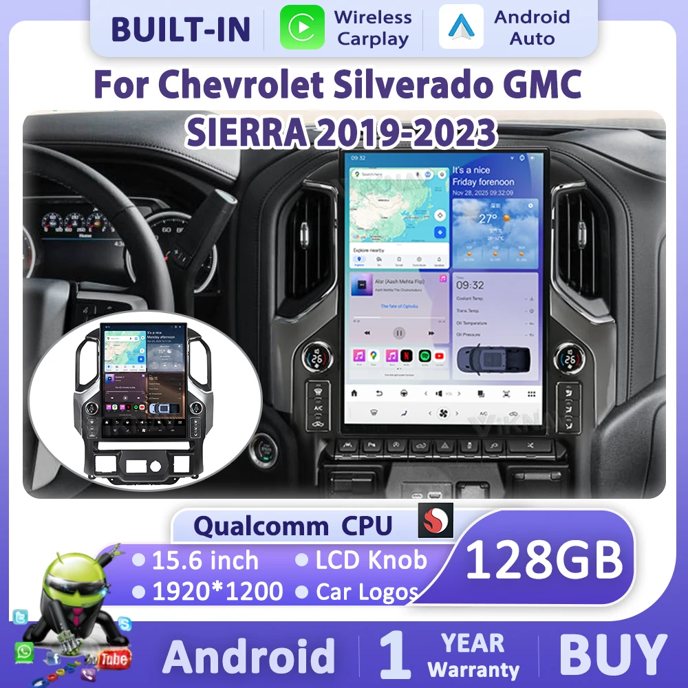 15,6-дюймовое автомобильное радио на Android 14 для GMC Sierra Chevrolet Silverado 2019-2024 с сенсорным экраном, ЖК-дисплеем, кнопками управления, CarPlay и Android Auto
15,6-дюймовое автомобильное радио на Android 14 для GMC Sierra Chevrolet Silverado 2019-2024 с сенсорным экраном, ЖК-дисплеем, кнопками управления, CarPlay и Android Auto