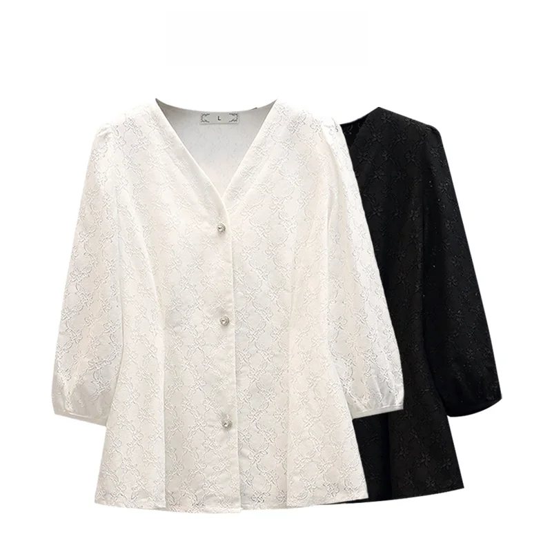 Unique Lace V-neck Short Sleeve Shirt Women's Fashionable plus Size Summer Slimming Stylish Top Korean Style Casual Wear
Unique Lace V-neck Short Sleeve Shirt Women's Fashionable plus Size Summer Slimming Stylish Top Korean Style Casual Wear