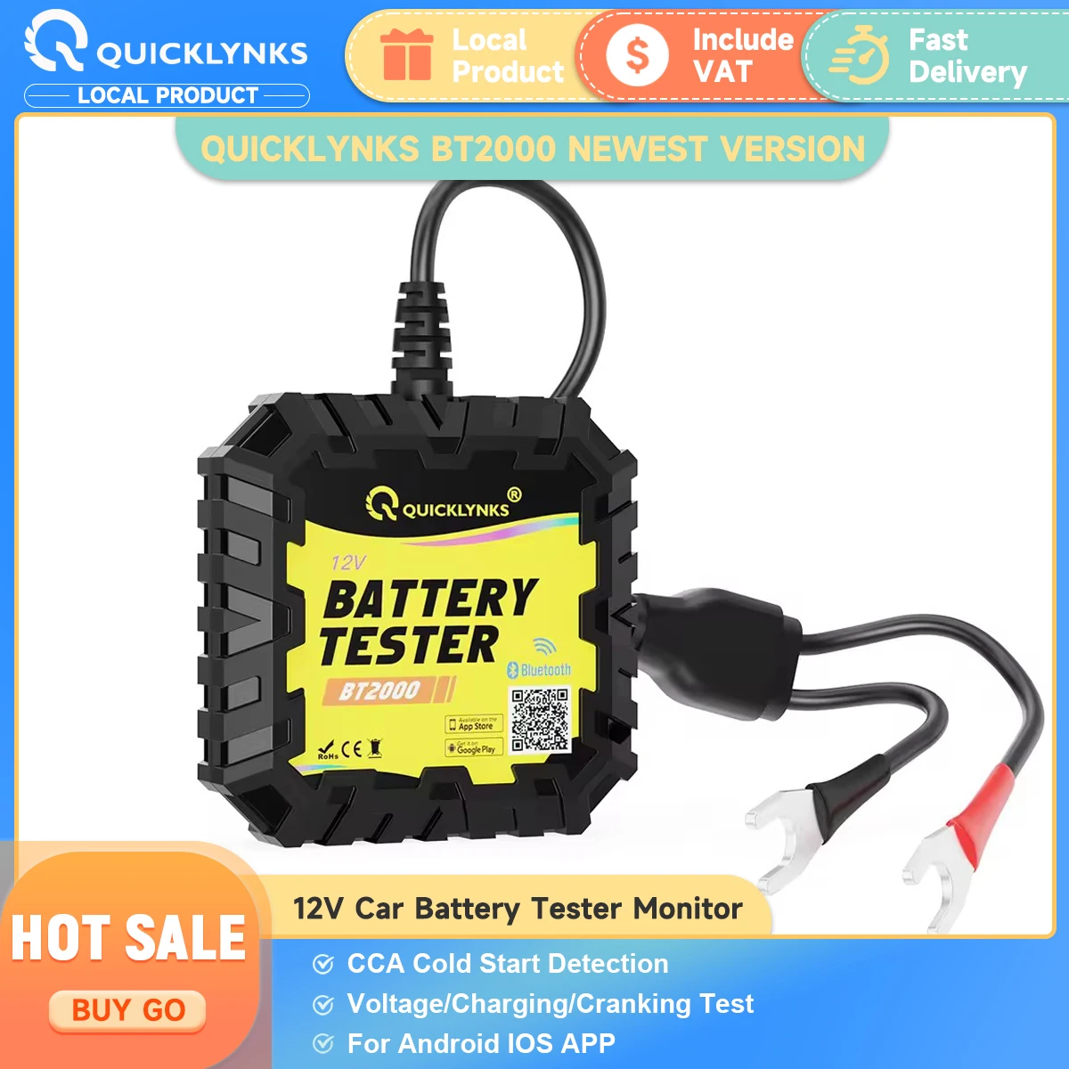 QUICKLYNKS BT2000 Bluetooth 12V Car Motorcycle Battery Health Monitor Battery Cranking Charging Tester APP For Android IOS
QUICKLYNKS BT2000 Bluetooth 12V Car Motorcycle Battery Health Monitor Battery Cranking Charging Tester APP For Android IOS