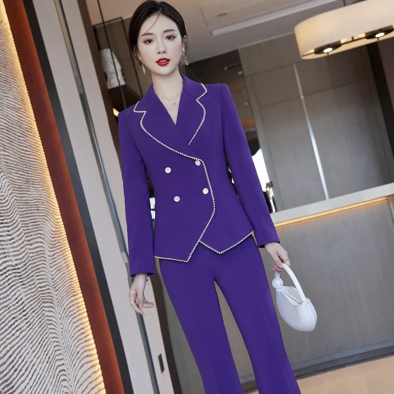 Ele Purple Suit Set Autumn Winter Faion Personali Godd Sle Blouse And Flared Pants Profional Workwear Polyester
Ele Purple Suit Set Autumn Winter Faion Personali Godd Sle Blouse And Flared Pants Profional Workwear Polyester