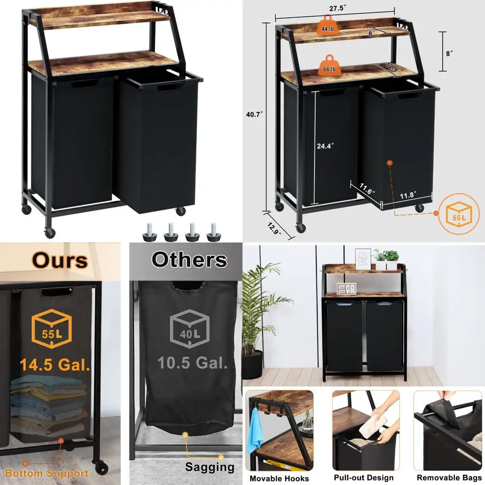Double-Section Rolling Laundry Basket with 2 Removable Shelves, 29 Gallon Capacity, Portable and Easy Sorting System
Double-Section Rolling Laundry Basket with 2 Removable Shelves, 29 Gallon Capacity, Portable and Easy Sorting System