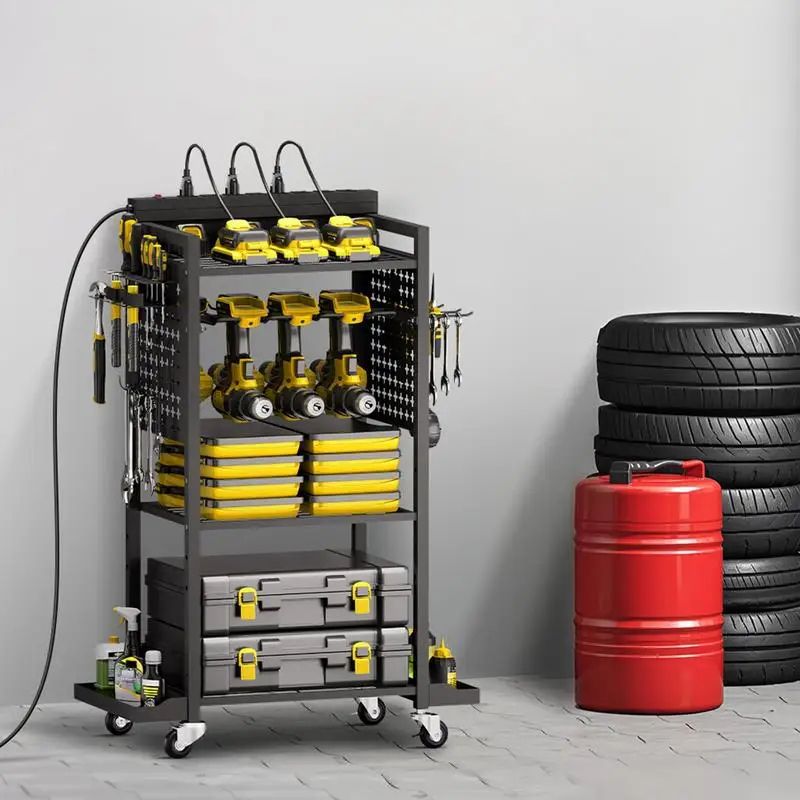 4-tier Tool Organizer Cart with Charging Station, 8 AC Outlet, Floor Stand Rolling Drill Holder and Tool Battery Storage Rack on Wheels, Garage Floor Rolling Storage Cart for Workshop, Garage
4-tier Tool Organizer Cart with Charging Station, 8 AC Outlet, Floor Stand Rolling Drill Holder and Tool Battery Storage Rack on Wheels, Garage Floor Rolling Storage Cart for Workshop, Garage