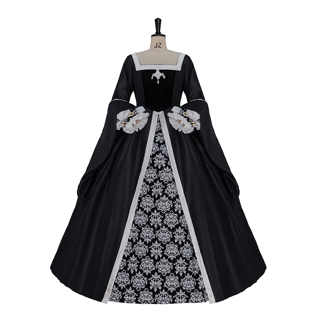 Medieval Anne Boleyn Dress Black Formal Dress White Vintage Print Victorian Gothic Princess Dresses Historical Ball Gown
Medieval Anne Boleyn Dress Black Formal Dress White Vintage Print Victorian Gothic Princess Dresses Historical Ball Gown