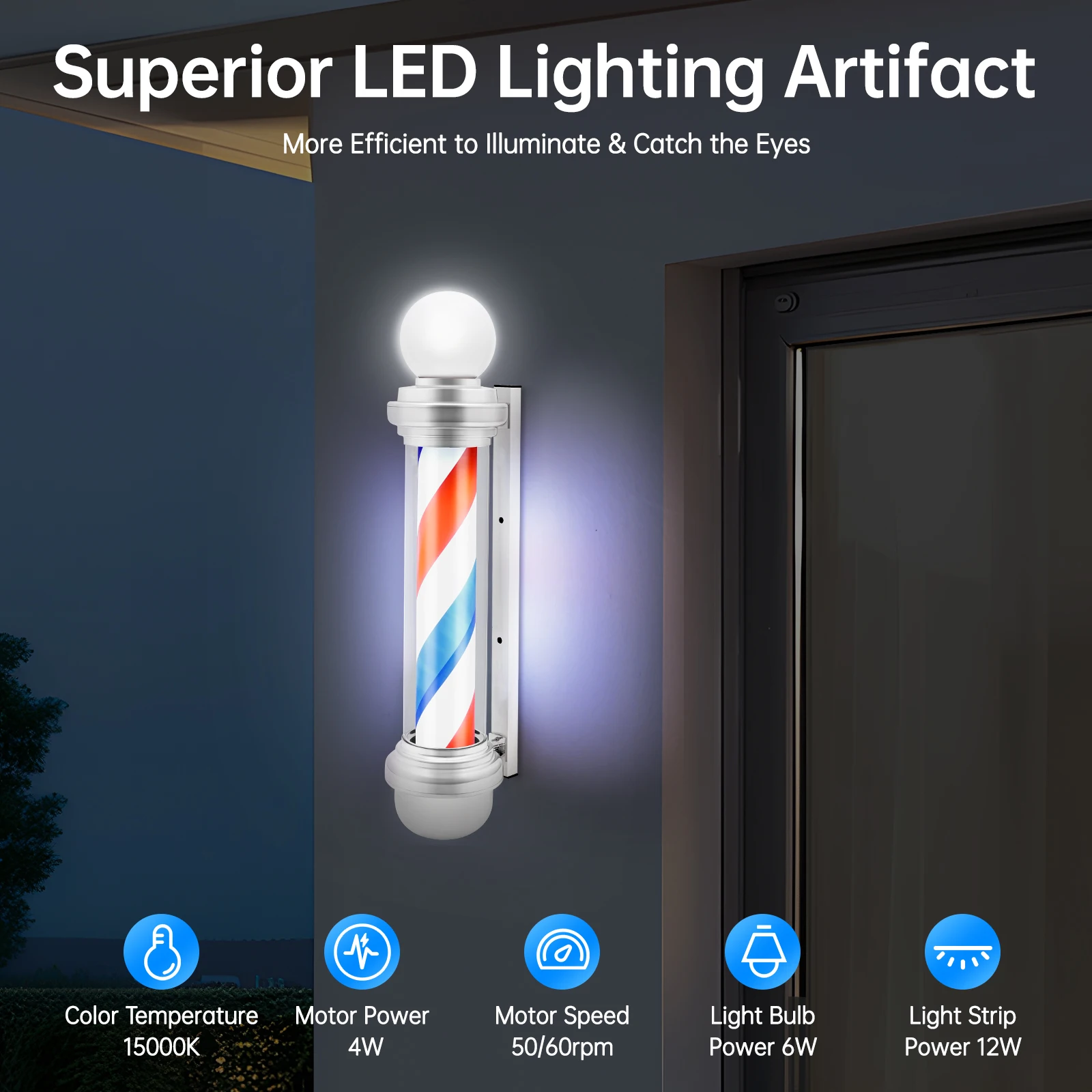 Barbershop Wall Light, 85cm LED Barber Pole Sign with Rotating Effect, Red White Blue Decorative Lamp for Salon, Indoor Outdoor
Barbershop Wall Light, 85cm LED Barber Pole Sign with Rotating Effect, Red White Blue Decorative Lamp for Salon, Indoor Outdoor