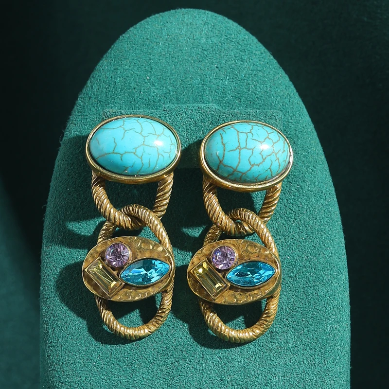 Vintage Turquoise Jewelry Earrings Bohemia Drop Antique Gold Color Crystal Accessories For Women Blue Natural Stone New In 2025
Vintage Turquoise Jewelry Earrings Bohemia Drop Antique Gold Color Crystal Accessories For Women Blue Natural Stone New In 2025