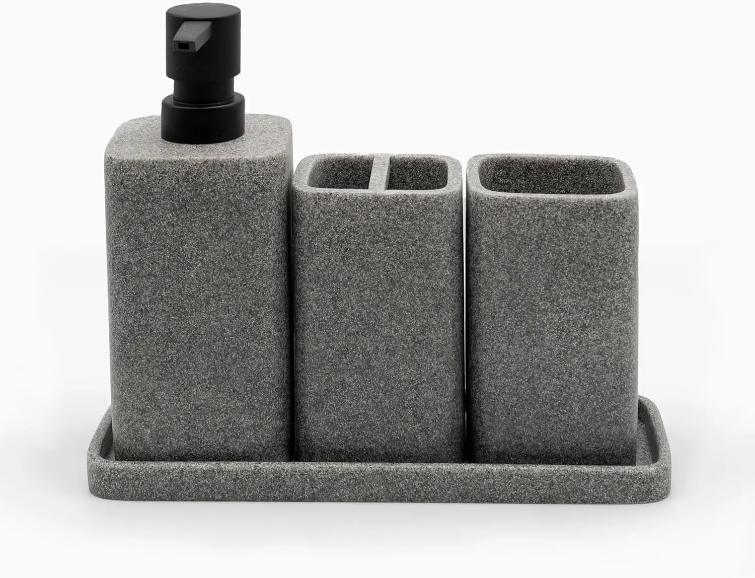4-Piece Bathroom Accessory Set, Grey Vanity Countertop Set with Soap Dispenser, Toothbrush Holder, Tumbler & Tray
4-Piece Bathroom Accessory Set, Grey Vanity Countertop Set with Soap Dispenser, Toothbrush Holder, Tumbler & Tray