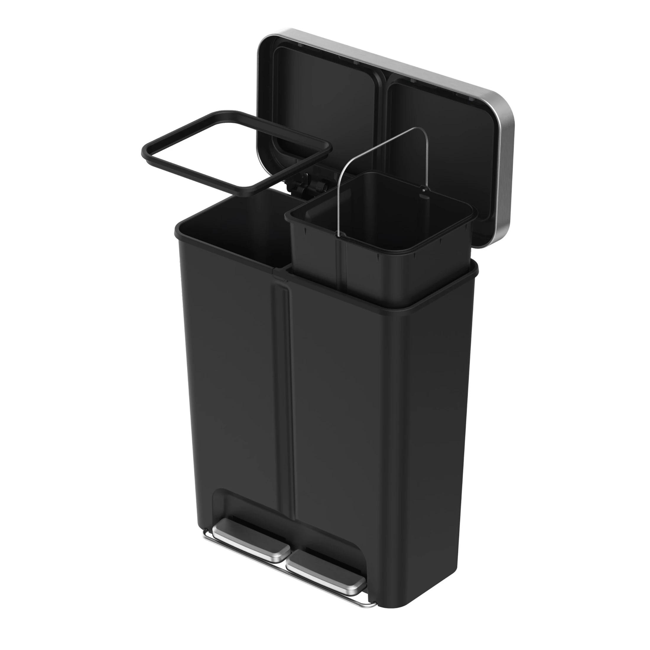 Kitchen Recycle Trash Can, 16 Gallon Plastic Dual Compartment Step Garbage Bin, Black
Kitchen Recycle Trash Can, 16 Gallon Plastic Dual Compartment Step Garbage Bin, Black