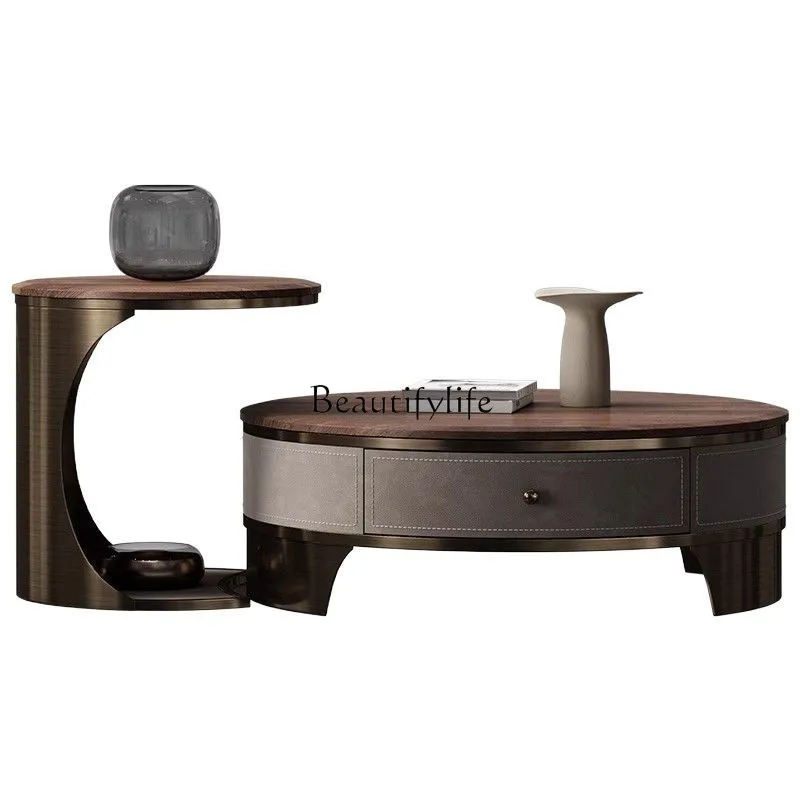 Italian minimalist light luxury size round North American black walnut coffee table combination
Italian minimalist light luxury size round North American black walnut coffee table combination
