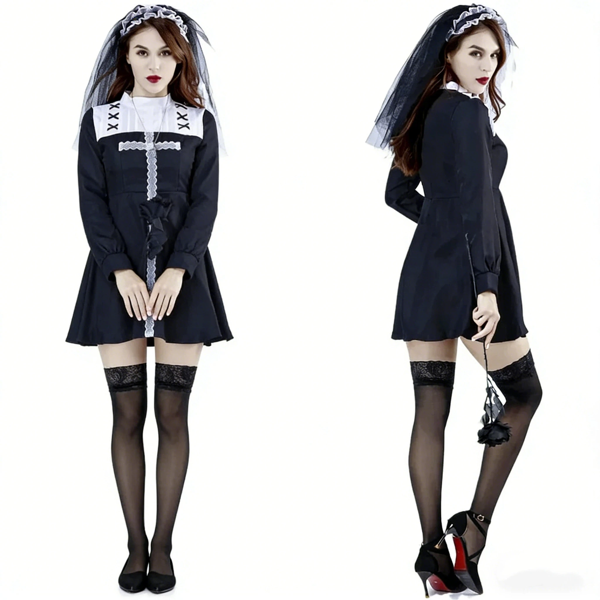 Halloween Cosplay Dress Cross Nun Dresses Traditional Sister Nun Costume Sexy Darkness Nun Bride Costume
Halloween Cosplay Dress Cross Nun Dresses Traditional Sister Nun Costume Sexy Darkness Nun Bride Costume