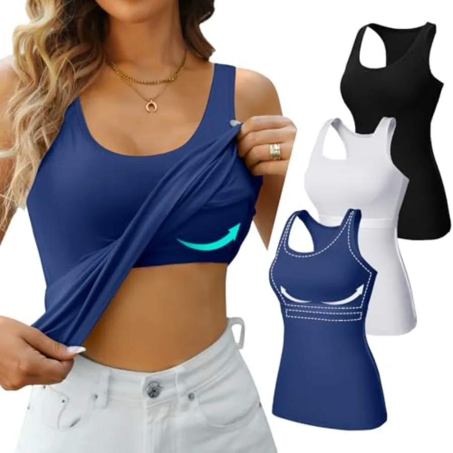 V FOR CITY Non Padded Shelf Bra Tank Tops for Women Racerback Cotton Wide Strap Camisole Yoga Cami Shirts 3 Pack
V FOR CITY Non Padded Shelf Bra Tank Tops for Women Racerback Cotton Wide Strap Camisole Yoga Cami Shirts 3 Pack