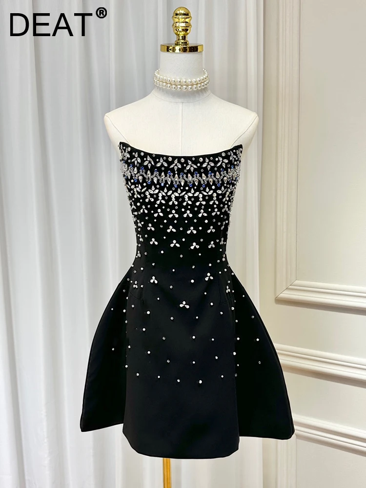 DEAT Diamonds Slash Neck Dress For Women Fashion Trendy Solid Color Sleeveless Evening Party Dresses Female 2024 Summer 15C39
DEAT Diamonds Slash Neck Dress For Women Fashion Trendy Solid Color Sleeveless Evening Party Dresses Female 2024 Summer 15C39