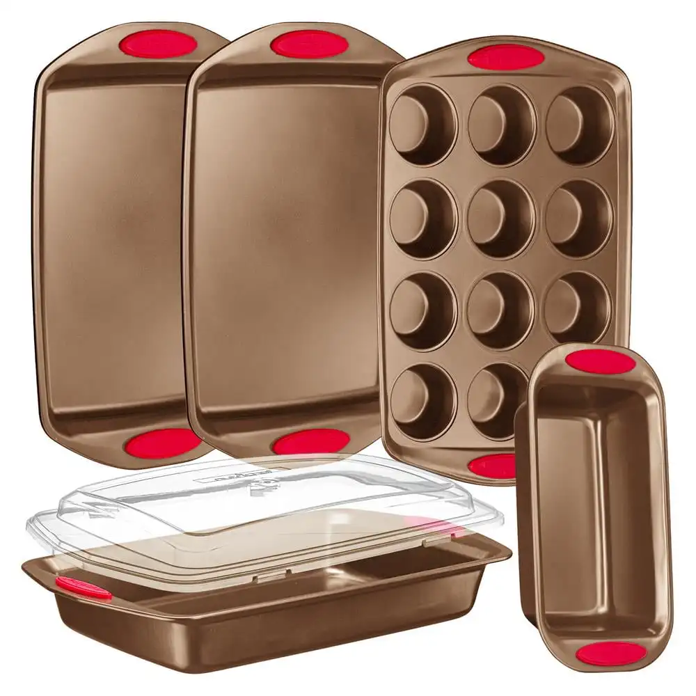 6-Piece Baking Pan Set Flexible Nonstick Golden Coating Carbon Steel Bakeware, Gold
6-Piece Baking Pan Set Flexible Nonstick Golden Coating Carbon Steel Bakeware, Gold