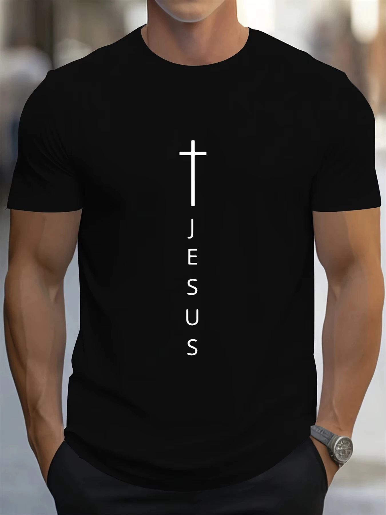 Men's Summer Pure Cotton Fashionable Casual Loose Cross and Jesus Letter Printed Sports Round Neck Short Sleeve T-shirt Top
Men's Summer Pure Cotton Fashionable Casual Loose Cross and Jesus Letter Printed Sports Round Neck Short Sleeve T-shirt Top
