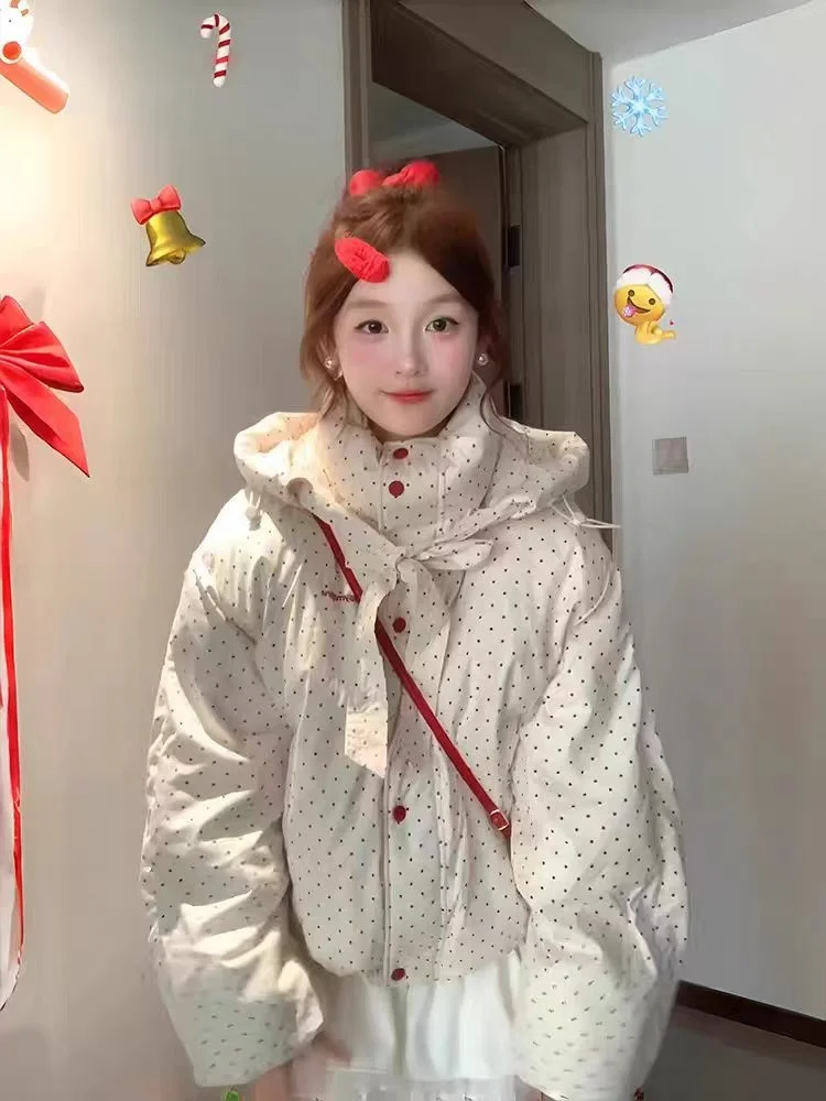 Sweet Polka Dot ort Bread Sle Cotton Jaet Women's Thiened Winter Coat with Hood Korean Loose Fit Long Sve Zipper
Sweet Polka Dot ort Bread Sle Cotton Jaet Women's Thiened Winter Coat with Hood Korean Loose Fit Long Sve Zipper