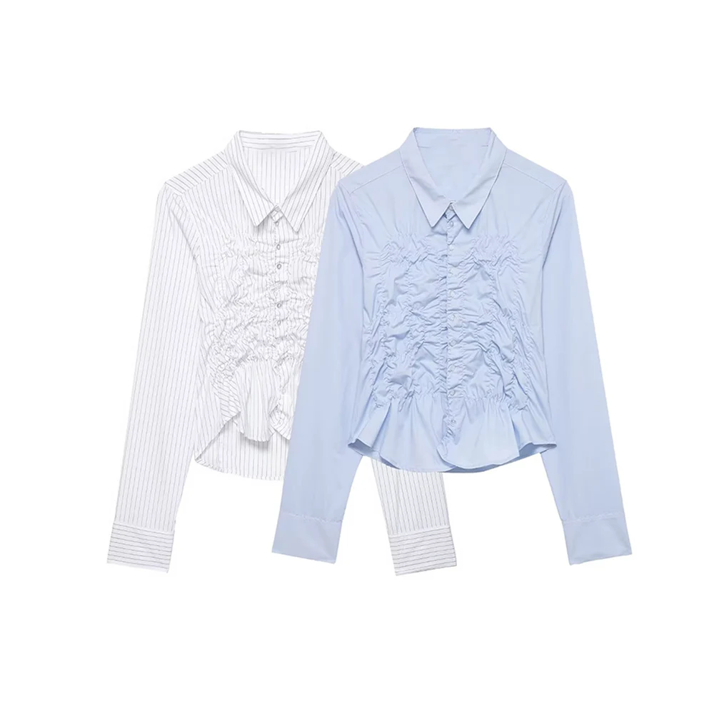 WOMAN 2026 Summer New Fashion Stretch Pleated Blouses Retro Lapel Long Sleeve Button-up Casual Female Shirts Blusas Chic Tops
WOMAN 2026 Summer New Fashion Stretch Pleated Blouses Retro Lapel Long Sleeve Button-up Casual Female Shirts Blusas Chic Tops