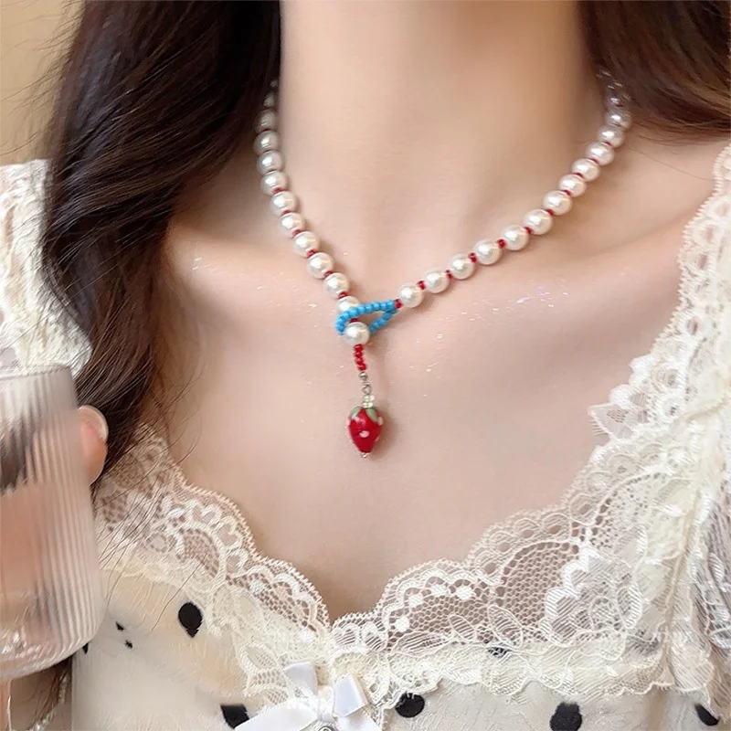 Red Strawberry Pearl Beaded Necklace Sweet Exquisite Adorable Fashionable Elegant And Versatile Neck Chain Or Collar Chain
Red Strawberry Pearl Beaded Necklace Sweet Exquisite Adorable Fashionable Elegant And Versatile Neck Chain Or Collar Chain