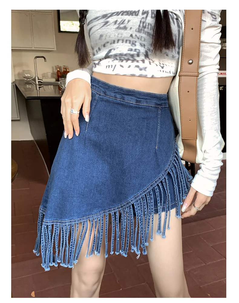 Spice Girl Blue Denim Tassel Skirt High Waist Slim Fit Wrap Hip Mini Skirt Summer Y2K Women Irregular Jean Skirt
Spice Girl Blue Denim Tassel Skirt High Waist Slim Fit Wrap Hip Mini Skirt Summer Y2K Women Irregular Jean Skirt