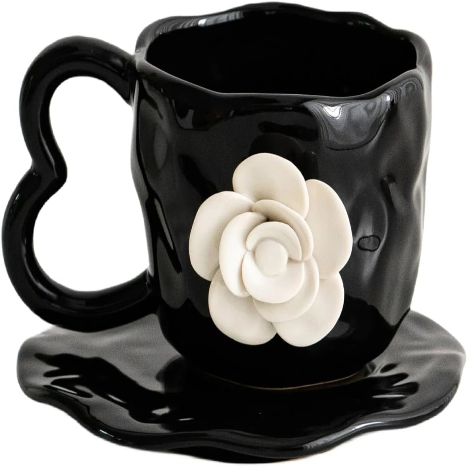 Elegant 3D Black Camellia Flower Ceramic Coffee Mug Tea Cup Set with Saucer and Stainless Steel Spoon - 13oz 380ml
Elegant 3D Black Camellia Flower Ceramic Coffee Mug Tea Cup Set with Saucer and Stainless Steel Spoon - 13oz 380ml