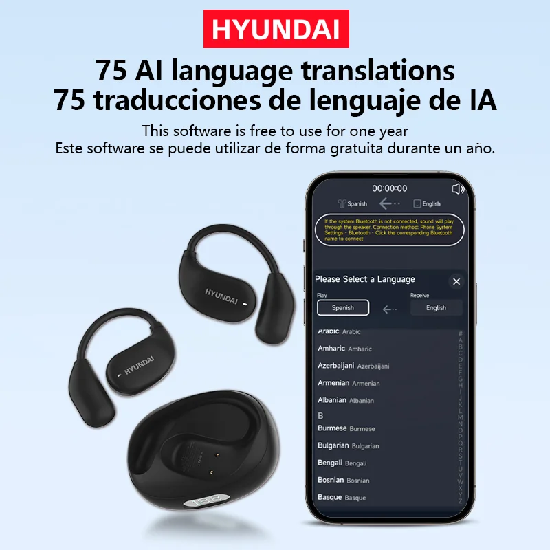 HYUNDAI HY-C29 AI OWS Translation Wireless Earphones Support Multi Languages Real Time Translation Open-Ear Headphones Al Chat
HYUNDAI HY-C29 AI OWS Translation Wireless Earphones Support Multi Languages Real Time Translation Open-Ear Headphones Al Chat