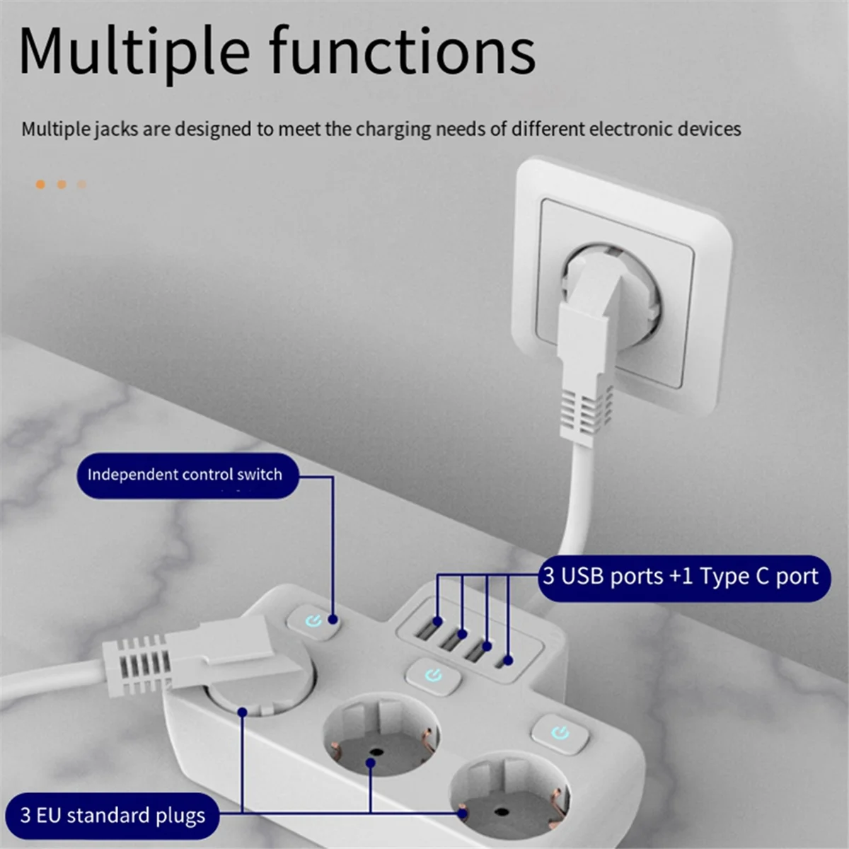 SVFE-gEU Plug Socket with Switch Power Strip Eu Standard Socket Converter 3 AC + 3 USB + 1 Type C Outlets, 0.05M Braided
SVFE-gEU Plug Socket with Switch Power Strip Eu Standard Socket Converter 3 AC + 3 USB + 1 Type C Outlets, 0.05M Braided