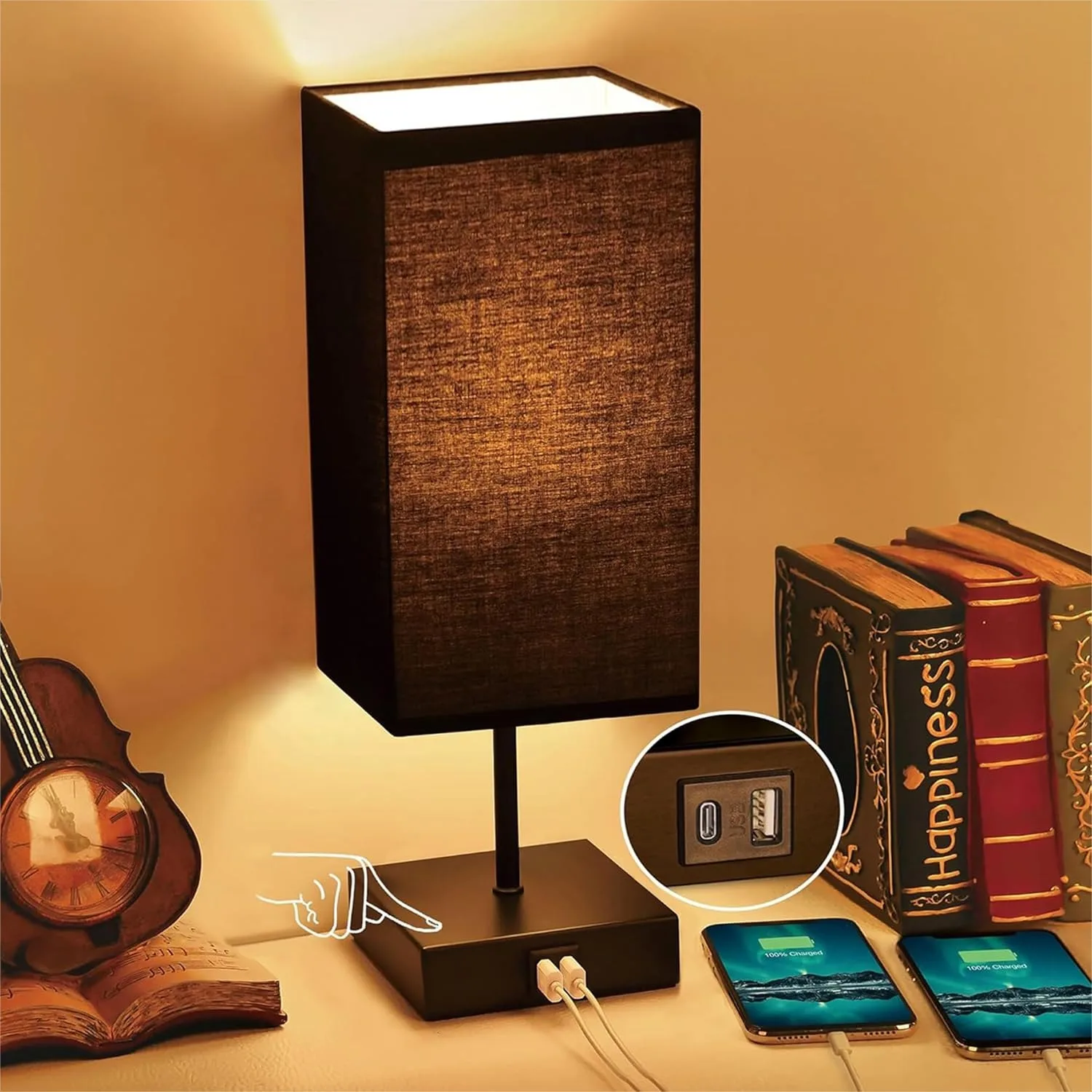 3 Way Dimmable Touch Table Lamp For Bedroom With 2 USB C And A Charging Ports, Small Black Nightstand Lamp For Living Room Desk, Bulb Included
3 Way Dimmable Touch Table Lamp For Bedroom With 2 USB C And A Charging Ports, Small Black Nightstand Lamp For Living Room Desk, Bulb Included