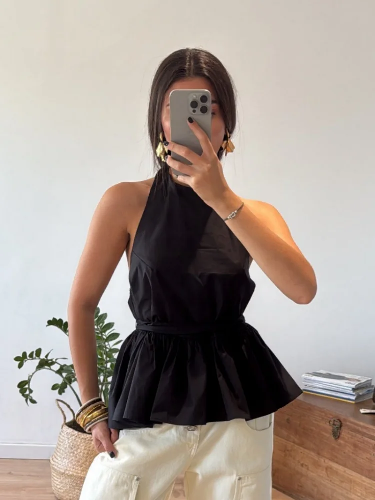 Women's Open Back Halter Peplum Top Sleeveless Tassel Tie Waist Black Backless Tank Top Casual Summer Night Club Party Blouse
Women's Open Back Halter Peplum Top Sleeveless Tassel Tie Waist Black Backless Tank Top Casual Summer Night Club Party Blouse