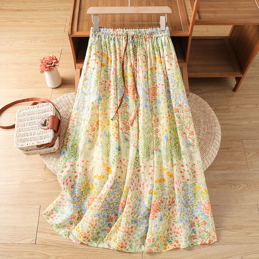 Romantic Floral A-Line Midi Skirt Lightweight Cotton Linen Half-length Skirt Spring Summer Ladies High Waist Printed Skirt
Romantic Floral A-Line Midi Skirt Lightweight Cotton Linen Half-length Skirt Spring Summer Ladies High Waist Printed Skirt