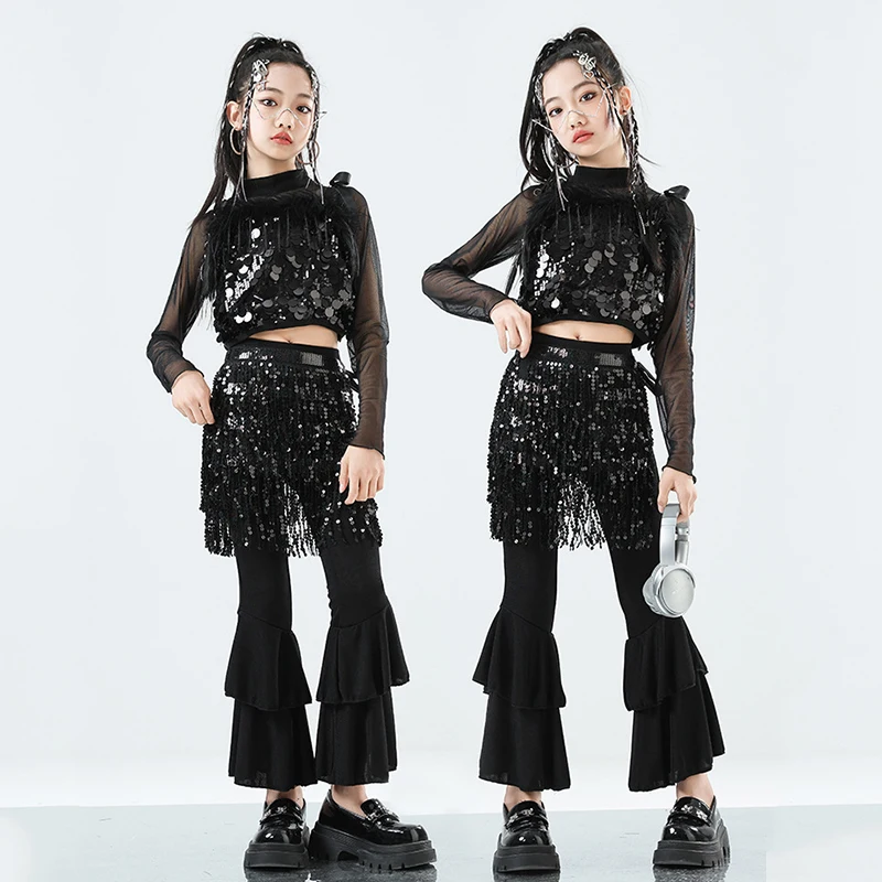 Jazz Dance Children Stage Outfit Black Sequin Vest Flared Trousers Catwalk Performance Costume Kpop Street Dance Clothing 3281
Jazz Dance Children Stage Outfit Black Sequin Vest Flared Trousers Catwalk Performance Costume Kpop Street Dance Clothing 3281