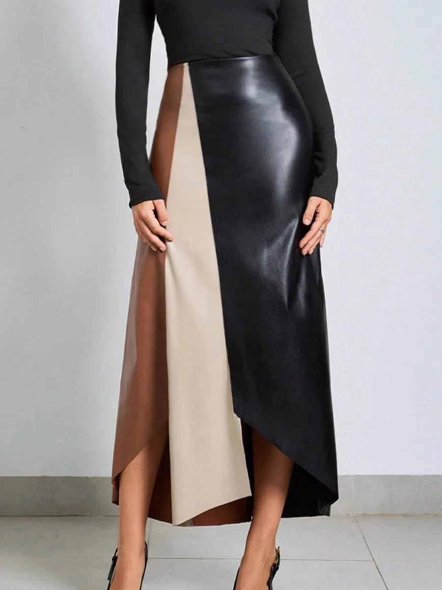 Women's PU Leather Patchwork High Waist Zipper Slim Fit Bodycon Long Skirt
Women's PU Leather Patchwork High Waist Zipper Slim Fit Bodycon Long Skirt