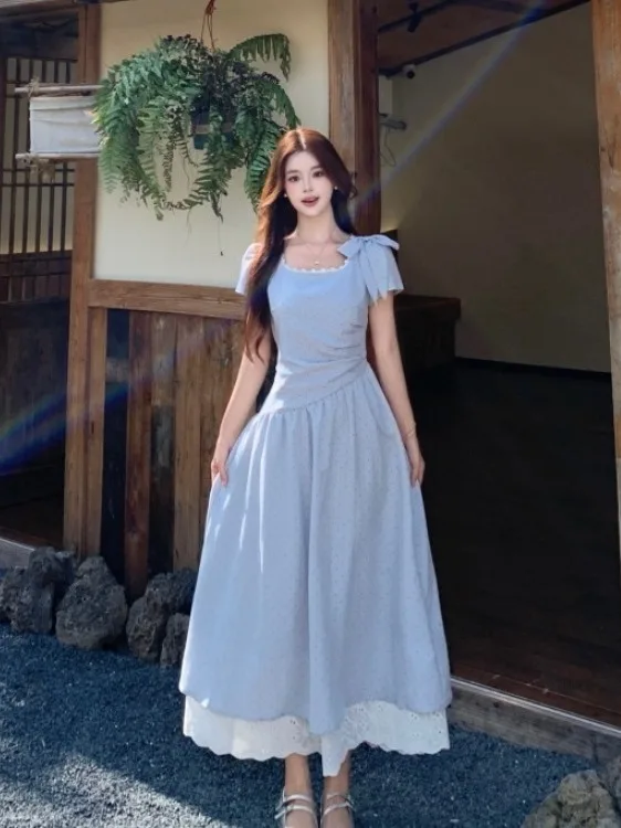 Blue Polka Dot Maxi Dress Square Collar Waist Cinching Women's Summer New Style Fashionable Long Dress Commute Korean Style S...
Blue Polka Dot Maxi Dress Square Collar Waist Cinching Women's Summer New Style Fashionable Long Dress Commute Korean Style S...