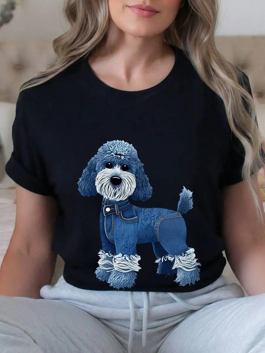 Cute Dog Denim Print T-Shirt 100% Cotton Crew Neck Graphic Tee For Pet Lovers
Cute Dog Denim Print T-Shirt 100% Cotton Crew Neck Graphic Tee For Pet Lovers
