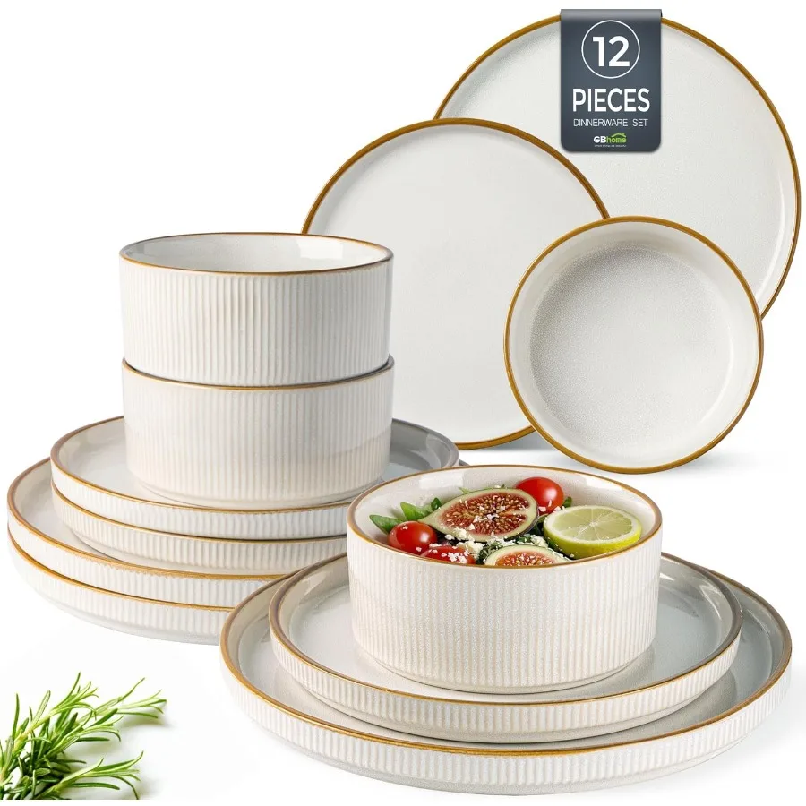 Stoneware Dinnerware Sets for 4Round Reactive Glaze Ceramic Plates and Bowls Set Highly Scratch Resistant Dishwasher and Microw
Stoneware Dinnerware Sets for 4Round Reactive Glaze Ceramic Plates and Bowls Set Highly Scratch Resistant Dishwasher and Microw