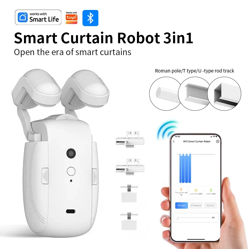 Bluetooth Smart Curtain Robot Smart Curtain Motor Автоматическое обнаружение автоматического открывания Smart life для Alexa для римского стержня/T/U Track 3in1
Bluetooth Smart Curtain Robot Smart Curtain Motor Автоматическое обнаружение автоматического открывания Smart life для Alexa для римского стержня/T/U Track 3in1