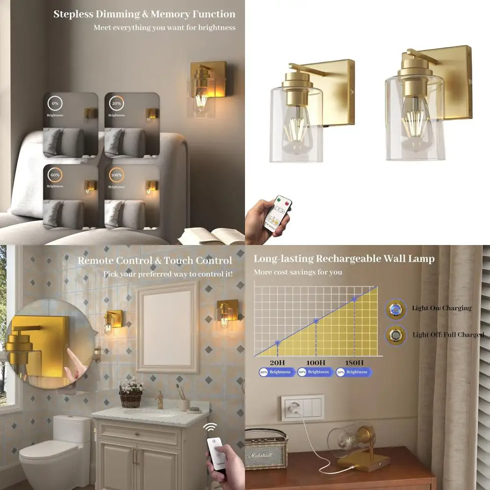 Set of 2 Rechargeable Dimmable Wall Sconces with Remote, Easy Install, Battery-Powered for Home Decor
Set of 2 Rechargeable Dimmable Wall Sconces with Remote, Easy Install, Battery-Powered for Home Decor