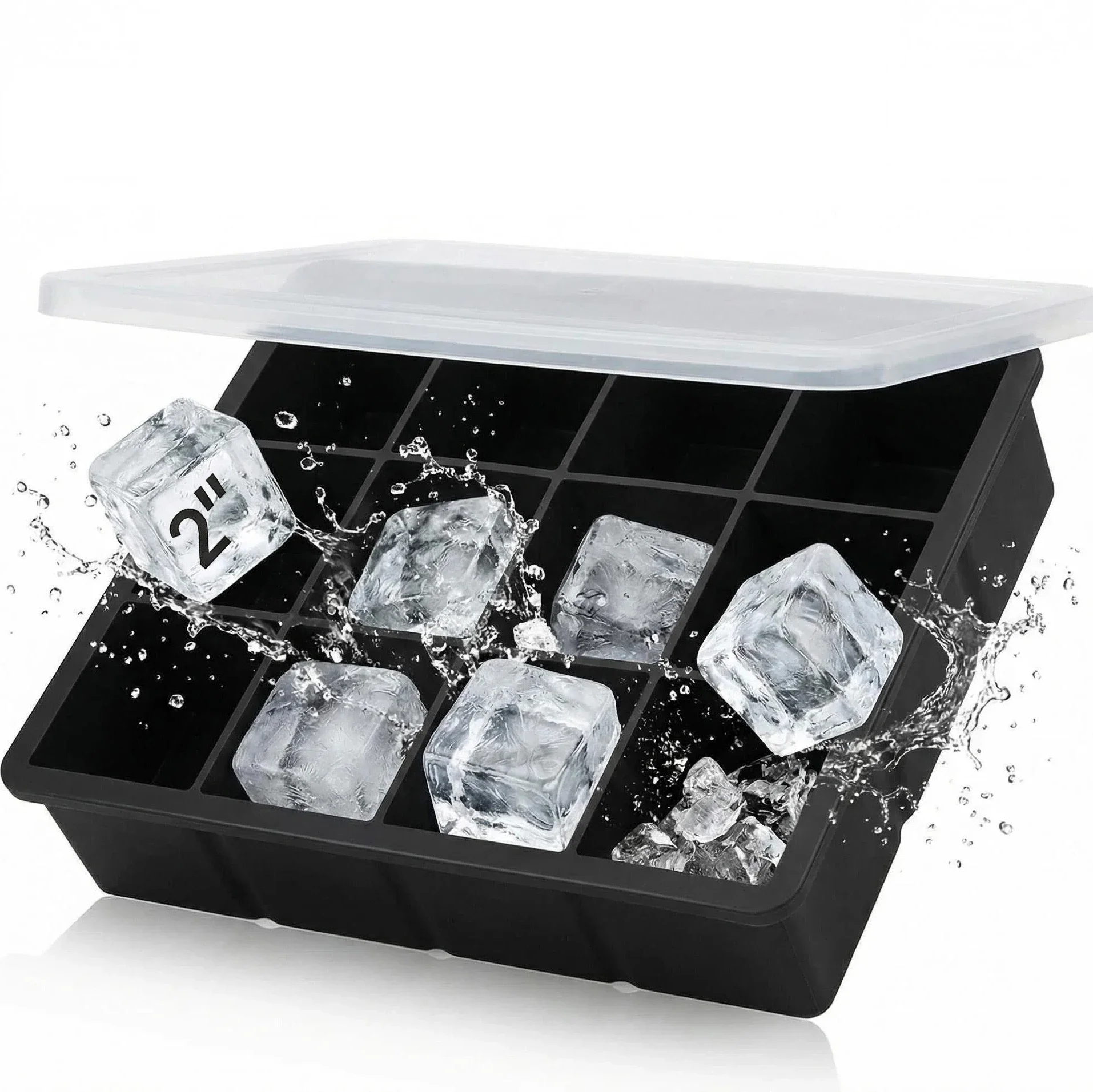 12-Grid Large Square Silicone Ice Cube Tray with Lid, Big 2-Inch Ice Molds for Whiskey, Easy-Release Freezer Maker
12-Grid Large Square Silicone Ice Cube Tray with Lid, Big 2-Inch Ice Molds for Whiskey, Easy-Release Freezer Maker