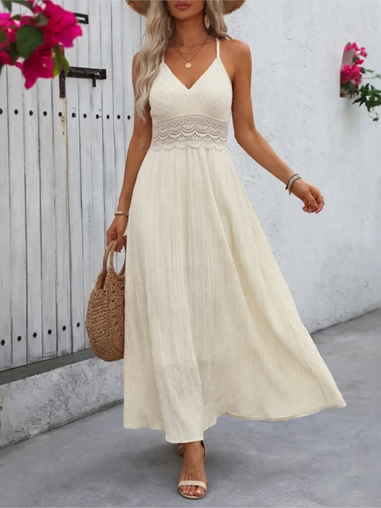 Solid Color Strapless Lace Backless Dress 2026 Summer Resort Style Women's Fashion Casual A-Line Skirt V-Neck Zipper Long Skirt
Solid Color Strapless Lace Backless Dress 2026 Summer Resort Style Women's Fashion Casual A-Line Skirt V-Neck Zipper Long Skirt