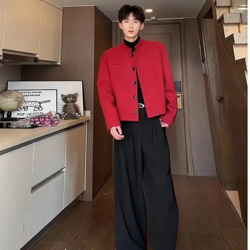 Shoulder-padded Stand-collar Short Blazer For Men Clothes New Style Casual Coat Suit Red Black
Shoulder-padded Stand-collar Short Blazer For Men Clothes New Style Casual Coat Suit Red Black