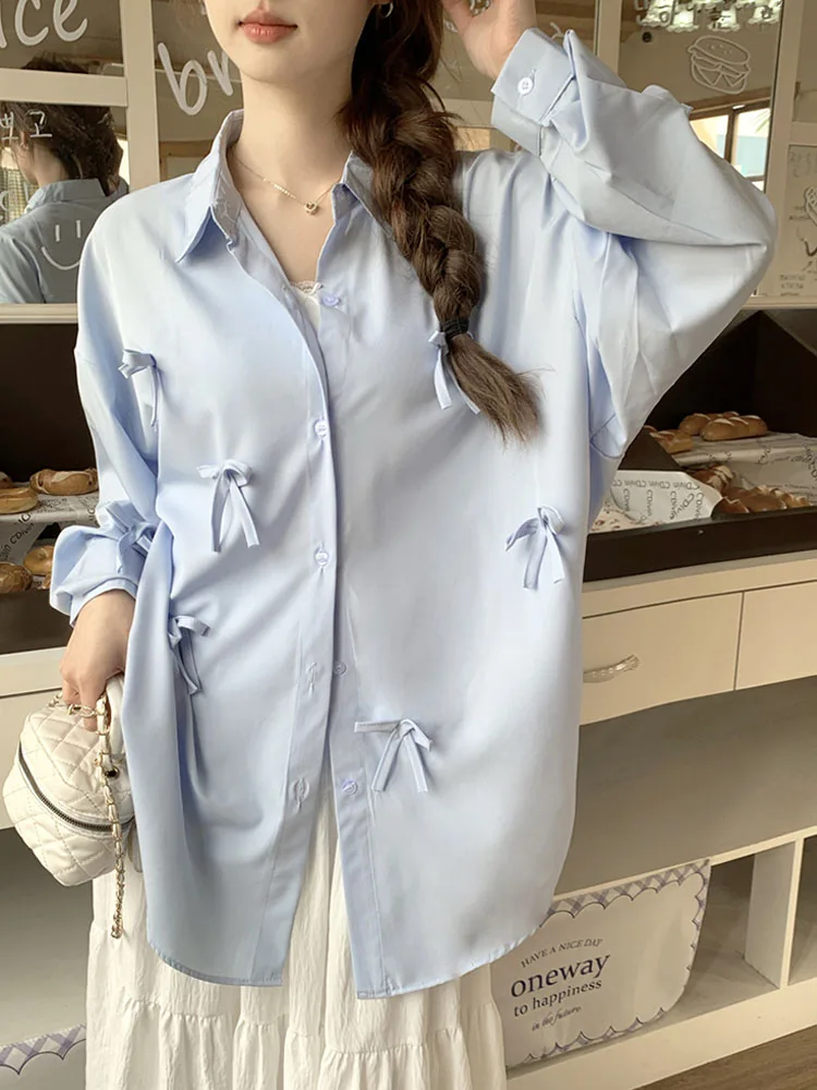 Women's Chic 3D Bow Shirt Casual Lapel Top Solid Color Long Sleeve Lady's Single Breaste Commuting Temperament Fashion Shirts
Women's Chic 3D Bow Shirt Casual Lapel Top Solid Color Long Sleeve Lady's Single Breaste Commuting Temperament Fashion Shirts
