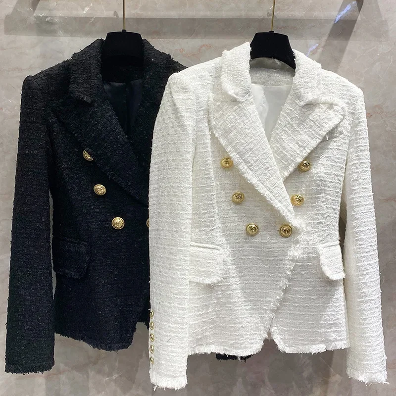 New Black and white tweed bearded coat women's versatile casual double breasted suit
New Black and white tweed bearded coat women's versatile casual double breasted suit