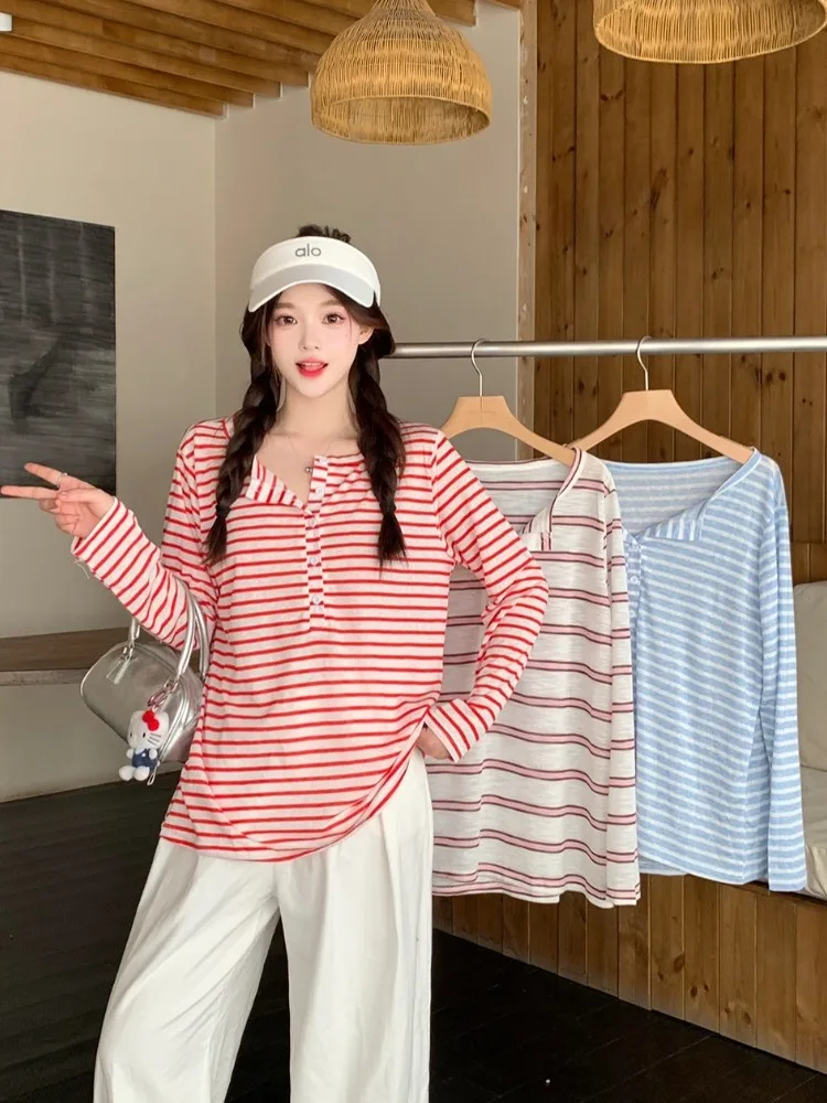 plus Size Women's Lazy Stripe f Open Collar Sun Protection T-irt Summer New Thin Loose Versatile Top Trendy Korean Sle
plus Size Women's Lazy Stripe f Open Collar Sun Protection T-irt Summer New Thin Loose Versatile Top Trendy Korean Sle