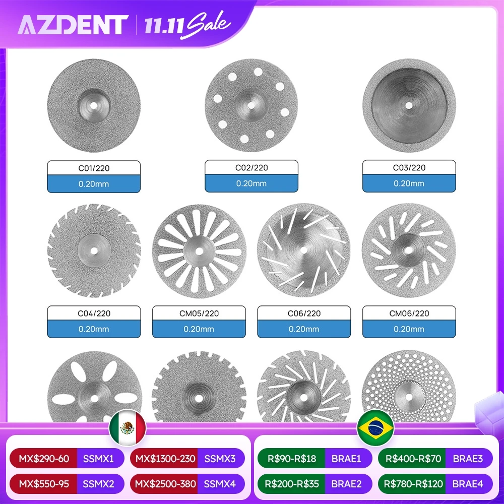 AZDENT 5 Pcs/Pack Dental Ultra-thin Double Sided Sand Porcelain Diamond Cutting Disc Mandrel Diamond Dentistry Polishing Tools
AZDENT 5 Pcs/Pack Dental Ultra-thin Double Sided Sand Porcelain Diamond Cutting Disc Mandrel Diamond Dentistry Polishing Tools