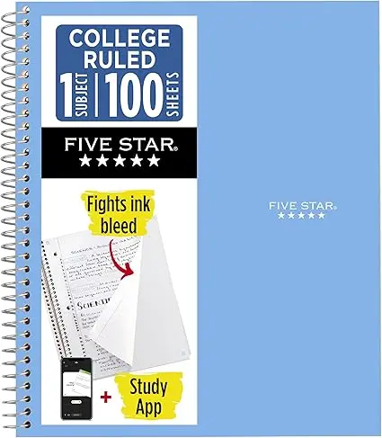 Spiral Notebook with Study App, College Ruled Paper 8.5x11, 100 Sheets, Ink Bleed Resistant, Waterproof Cover in Pacific Blue
Spiral Notebook with Study App, College Ruled Paper 8.5x11, 100 Sheets, Ink Bleed Resistant, Waterproof Cover in Pacific Blue