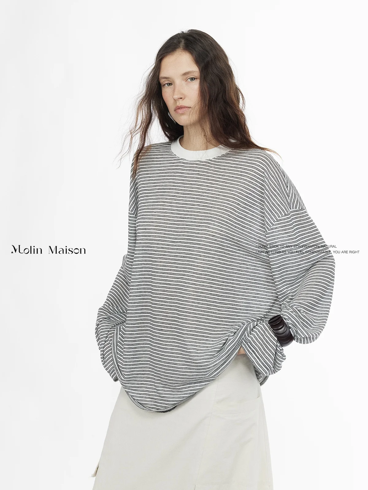 Molin Maison Pure Color Long Sleeve round Neck Loose Casual Striped T-Shirt Women's Comfortable Breathable Cotton Blend Top
Molin Maison Pure Color Long Sleeve round Neck Loose Casual Striped T-Shirt Women's Comfortable Breathable Cotton Blend Top