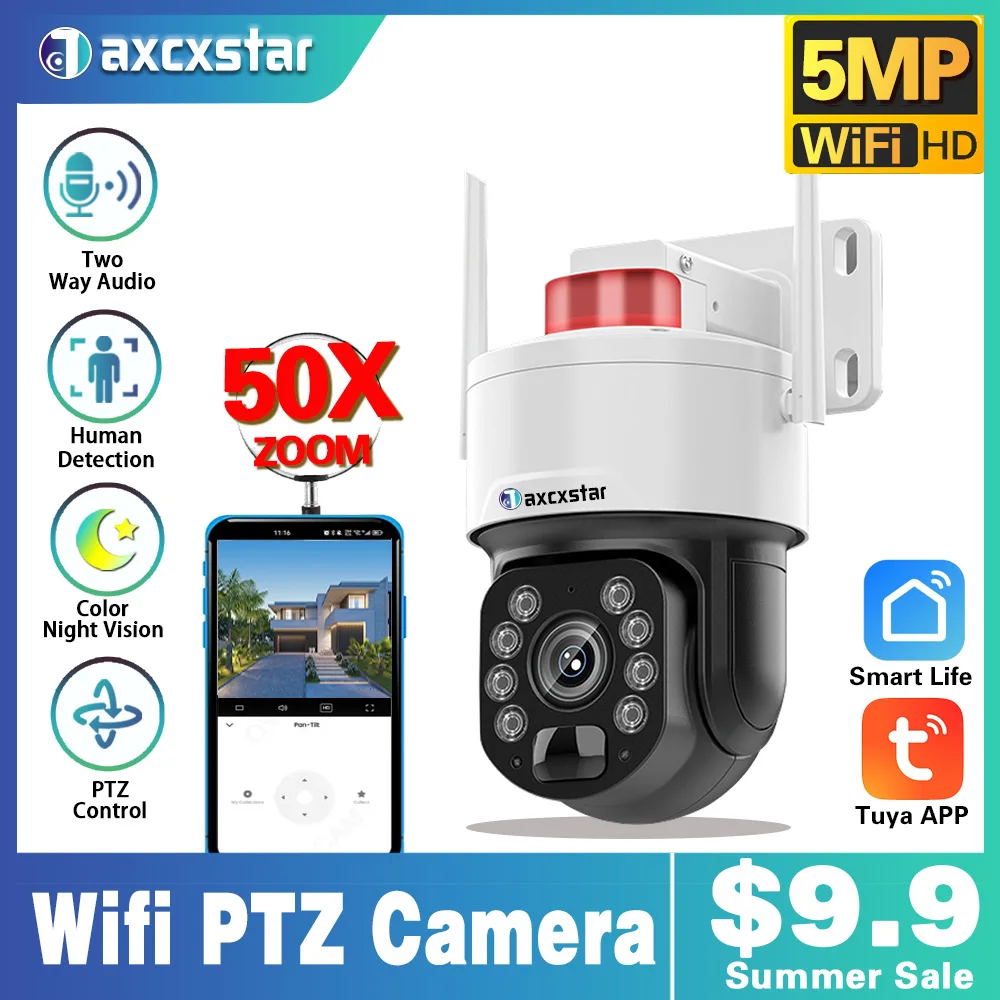 5MP TUYA Intelligent PTZ Control Wifi Camera Outdoor 50X Optical Zoom AI Human DetectionColor Night Vision IP Camera
5MP TUYA Intelligent PTZ Control Wifi Camera Outdoor 50X Optical Zoom AI Human DetectionColor Night Vision IP Camera